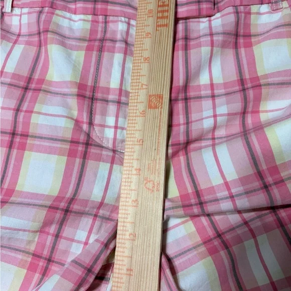 Talbots Vibrant Pink and Yellow Plaid Walking Shorts Pockets Side and Back. 10 - Picture 7 of 10